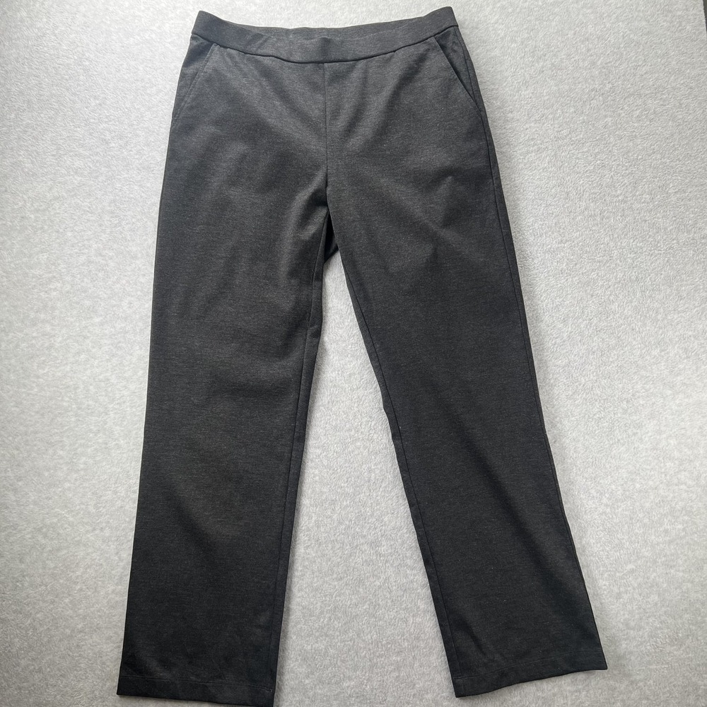 Eileen Fisher Womens L Career Pant Charcoal Gray Flat Front Straight Leg Pull On